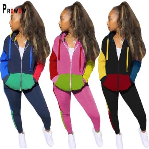 Women tracksuit 2 piece set 2021 New Spring Fall Casual Female Sportswear Hooded Zipper Coat Long Pant Patchwork outfits