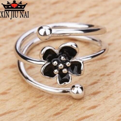 New Wedding plating CZ Retro "Mysterious Flowers" Black Rose Bud Female Ring Multilayer Ring Elegant Ladys Exclusive Jewelry