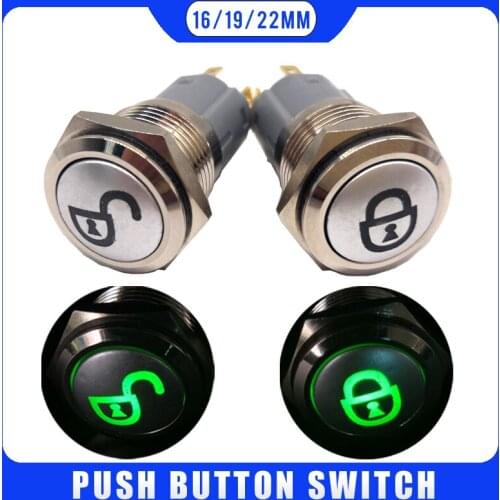 16mm 19mm 22mm Car Locking Unlock Push Button Light Momentary Latching 12V Switch 3V 5V 12V 24V 220V LED Light Car Start
