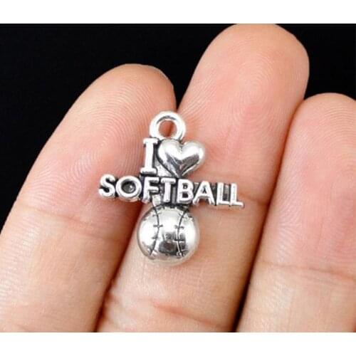 20pcs/lot--20x19mm, Antique silver plated I love softball charms,DIY supplies, Jewelry accessories