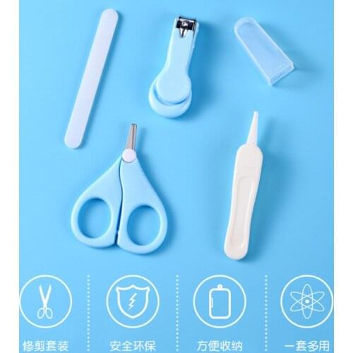 4 Pcs/Set Baby Kids Nail Hair Health Tool Care Trimmer Scissors Safety Manicure Set Newborn Baby Care Grooming Brush Kit