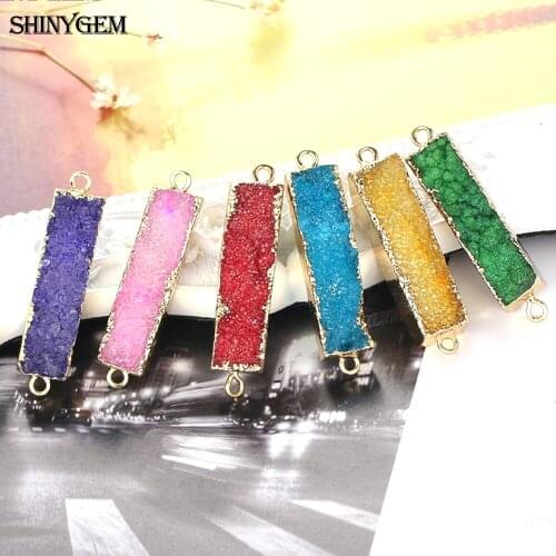 5Pcs Square Shape Natural Druzy Crystal Stone Gold Plating Bezel Connector DIY Fashion Bracelet Necklace Jewelry Making