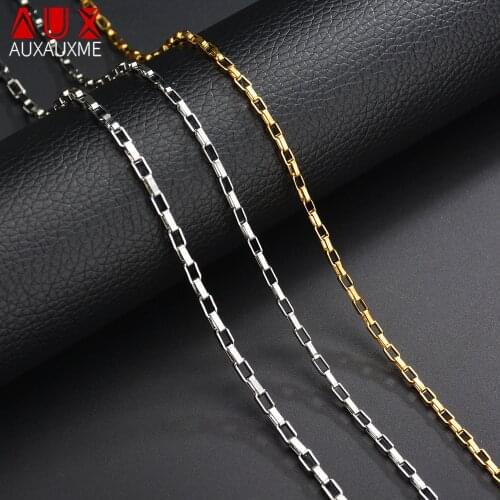 Auxauxme 2.0mm Width Gold Box Link Chains Stainless Steel Women Chain Necklaces Waterproof Wholesale