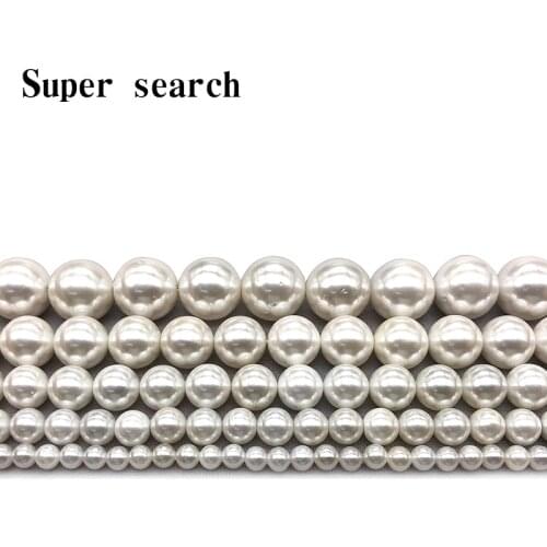 Natural White Shell Pearl Loose Round Beads for DIY Bracelet Woman Jewelry Making Strand 15'' 2/3/4/6/8/10/12mm