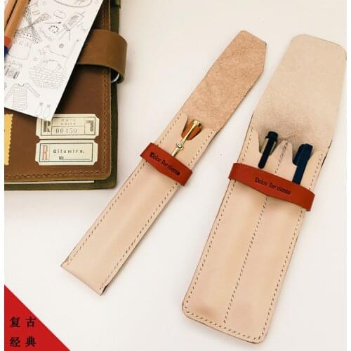 Pure Handmade Cowhide Student Pen Cover Single-packed Literature And Art Simple Retro-vintage Leather Pen Bag