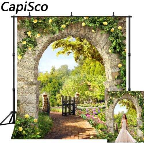 Capisco photography background Spring flower garden Stone arch trail backdrop photo studio photocall photophone prop