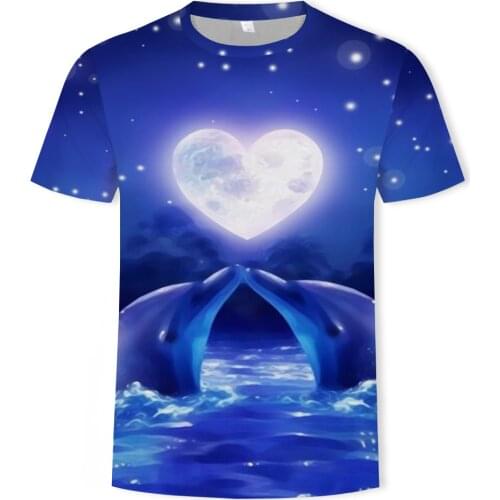 Summer fashion mens short-sleeved T-shirt O-neck fierce fish print Harajuku casual short-sleeved daily T-shirt oversize