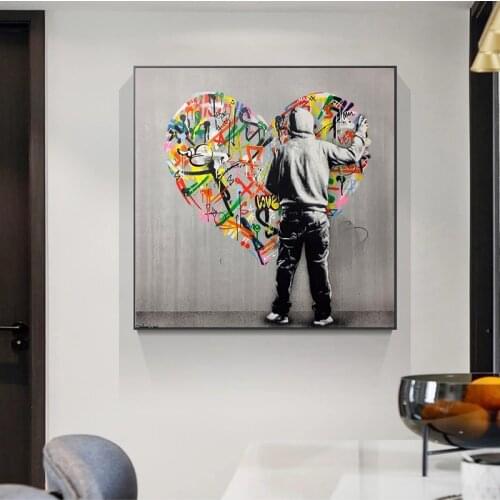 Graffiti Art Street Pop Art Love Shape Canvas Painting Cuadros Posters Print Wall Art for Living Room Home Decor (No Frame)