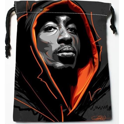 Custom Tupac Drawstring Bags Wedding Party Christmas Gift Pouches Packing 18x22cm Satin Fabric Storage Bag 12.2