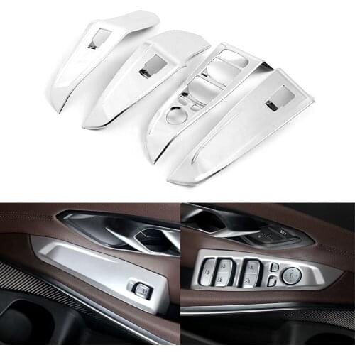 JEAZEA 4Pcs Silver Plastic Car Door Armrest Panel Handle Holder Window Lift Switch Button Cover Trim Fit For BMW 3 Series 2020