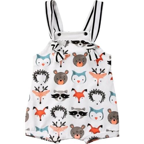 Newborn Infant Baby Clothes Outfits Boys Girls Romper Lovely Strappy Cartoon Animal Bodysuit Romper Summer Sunsuit White