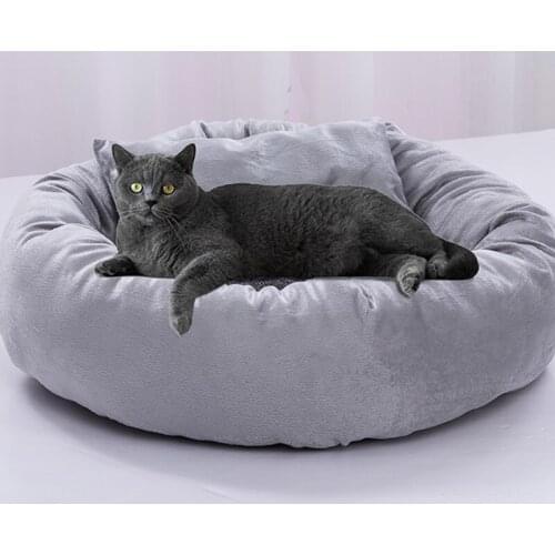 Round Cat Sleeping Bed House Cats Basket Winter Warm Plush Cat Small Supplies Cushion Mat Dog For Pet Medium Kennel Beds Pets