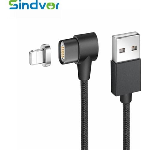 Sindvor 90 Degree Magnetic Cable for iPhone X 8 7 6 Plus 5s Lightning Pad Air 4 5 L Shape Nylon Braided Magnet Charger Data Cord