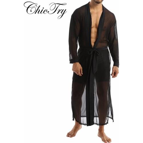 Fashion Mens Long Shirt Mesh Transparent Open Stitch Cardigan Long Sleeve Sexy Cloak Casual Men Tops Streetwear Sexy Sleepwear