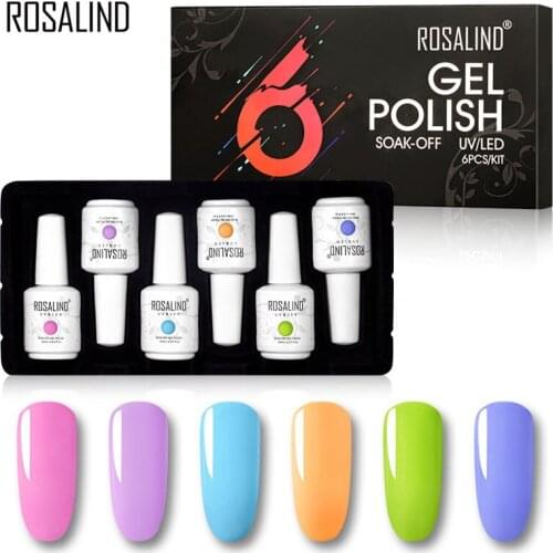 ROSALIND 6Pcs/Kit Manicure Set Gel Nail Polish For Nail Art Vernis Semi Permanent UV LED Design Acrylic Nail Base and Top Case