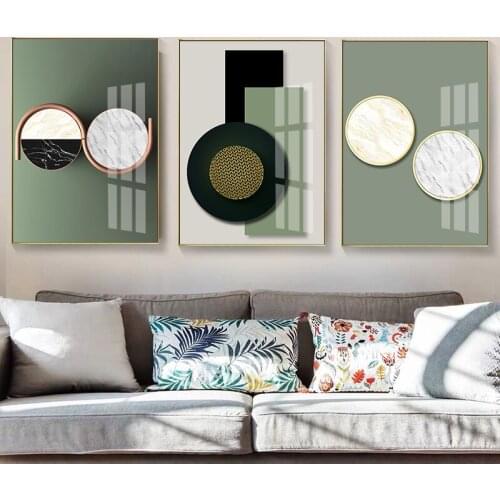 Modern Abstract Metallic Color Geometry Circular Combination Canvas Painting Wall Art Pictures for Living Room Dining Room Decor
