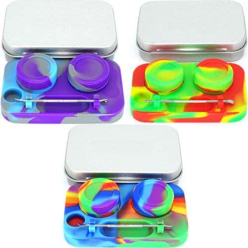 Dab Tool Set Wax Carving Iron Box Double-Headed Stainless Steel Spoon with 2 Silicone Containers Wax Jar Dab Kit