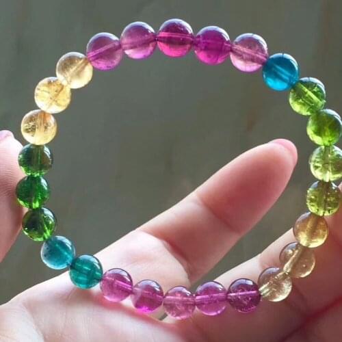 Genuine Natural Colorful Tourmaline Gemstone 7mm Round Beads Clear Rare Bracelet Woman Man Crystal From Brazil Chain AAAAAA