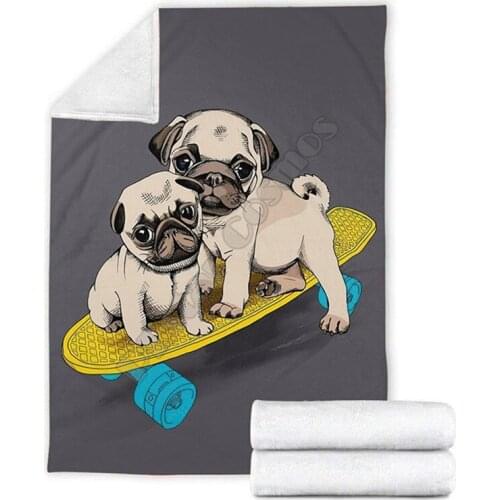 Premium Pug Skateboard Blanket 3D printed Wearable Blanket Adults/kids Fleece Blanket Sherpa Blanket Drop Shipping 05