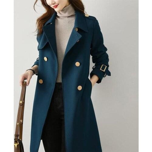 Autumn Fashion Windbreaker Women Slim Coat Elegant Turn-down Collar Double Breasted Coat Casual Ladies Mid-long Trench With Belt