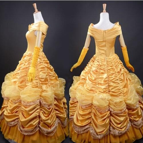 Movie Girl And Beast Belle Princess Dress Fancy Halloween Party Cosplay Costume Adult Women Evening Ball Gown
