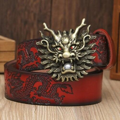 Genuine Leather Mens Belt Luxury Design Carving Dragon Pattern Automatic Buckle Belt Strap Jeans Breathable Belts Mens Gifts