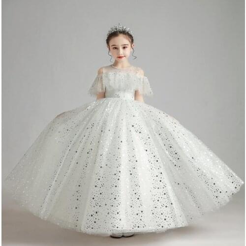 Luxury Flower Girls Ball Dresses Sequined Mesh Stitching Wedding Birthday Party Evening Gown Kids Pageant Dress For Girls L520