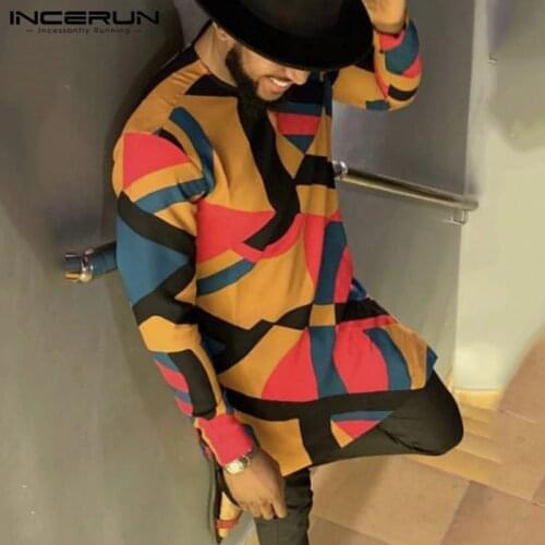INCERUN Vintage Dashiki Shirt Men African Printed Long Sleeve Round Neck 2021 Loose Long Tops Casual Men African Clothes S-5XL