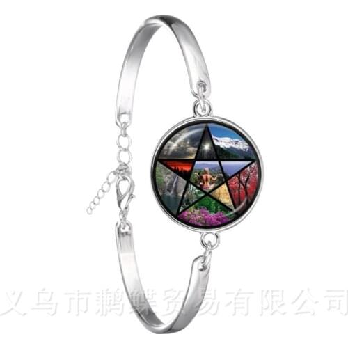 Supernatural Wickedest Pentacle Satanic Bracelet 18mm Glass Cabochon Goth Silver Plated Chain Bangle Wiccan Star Best Gifts