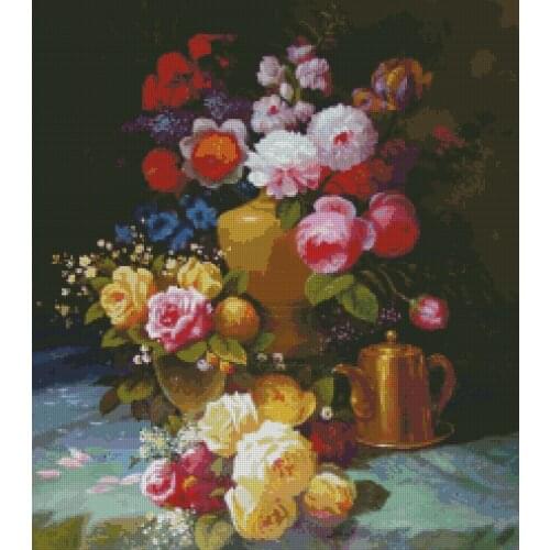 Gorgeous Vase Painting Flowers Needlework Cross stitch for Embroidery kits,14CT unprinted Patterns Cross-Stitching,DIY Handmade