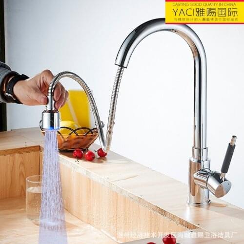 Vidric new LED pull kitchen faucet All copper, LED hot and cold export kitchen faucet, basin mixer tap