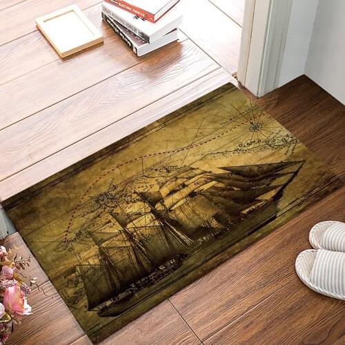 Retro Ships Route Sailing Boat Nautical Anchor Map Door Mats Kitchen Floor Bath Entrance Rug Mat Absorbent Indoores