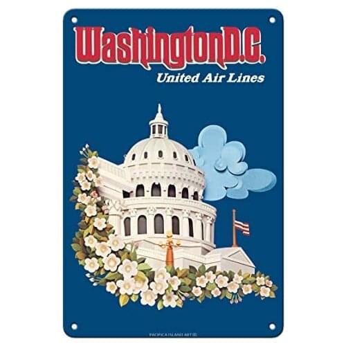 Washington, D.C. - White House - United Air Lines - Airline Travel Poster c.1973- Metal Sign