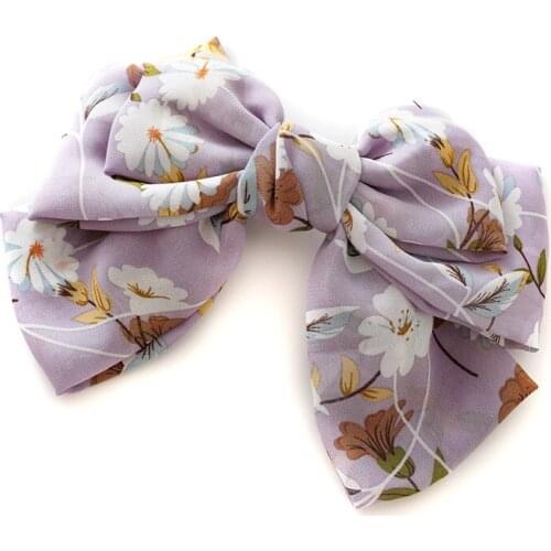 Metal Spring Clip For Women Ponytail Big Bow Knot Designs Hairclips Flowers Printed Chiffon Hairpins Headress