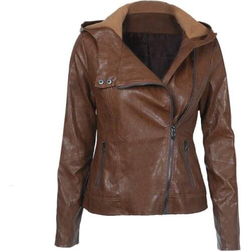 Women Leather Jacket Fashion Hooded Solid Motorcycle Jacket Slim Plus Size Side Zip PU Outwear Female Autumn Winter New Coat