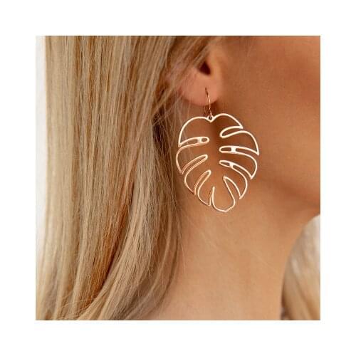 Elegant Hollow Metal Leaf Earrings Fashion Jewelry Minimalist Gold silver colour Color Monstera Leaf Earrings for Women