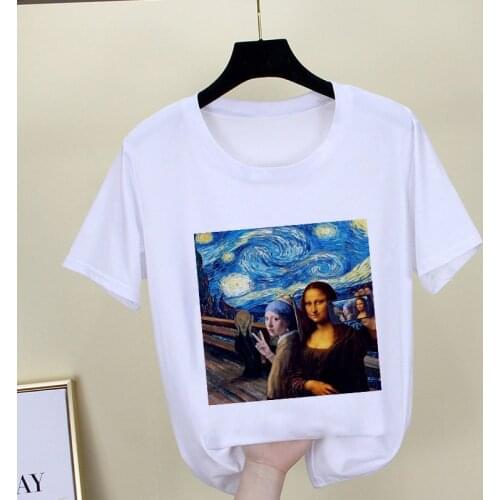 T shirts women funny mona lisa graphic ulzzang harajuku Casual tshirt female fashion aesthetics t-shirt top summer tee clothing