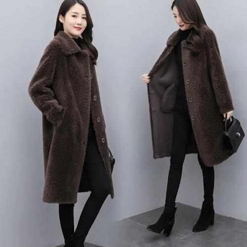 M-4XL Plus Size Imitate Fur Coat Womens Long 2021 Autumn/Winter New Korean Straight Womens Lamb Wool Popular Coat Brown