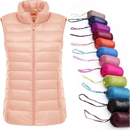 Winter Warm Vest Jacket Black Stand Collar Winter Sleeveless Vests Short Vest White duck down Jacket Female Waistcoat Gilet Vest
