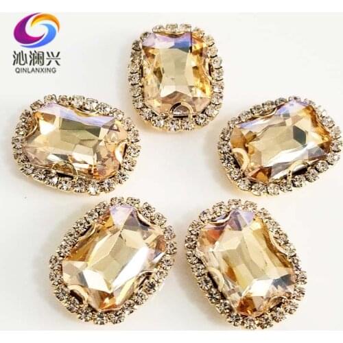 Gold bottom Rectangle shape champion top quality glass crystal buckle,sew on rhinestones for diy jewelry accessories SWCBG05