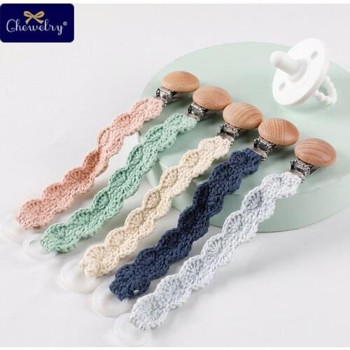 1pc Pacifier Chain Baby Teether Crochet Dummy Chain Nipple Soother Wood Rodent Holder Chain Clips Newborn Nurse Accessories Gift