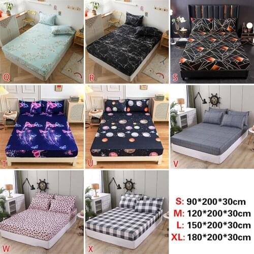 1pcs 100%Polyester Printed Fitted Sheet Mattress Cover Four Corners With Elastic Band Bed Sheet