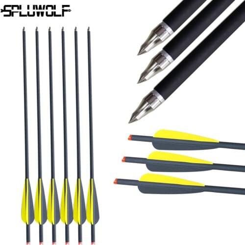 12PCS Archery Carbon Arrows Bolts with 4" Feathers 100 Grain Tip 8.8mm Shaft for Crossbow Arrow Hunting