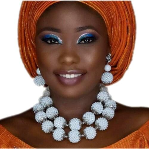 4UJewelry Latest 2018 African Bridal Beads White Jewelry Set Handmade Balls Necklace Set for Nigerian Party Free Shipping Dubai