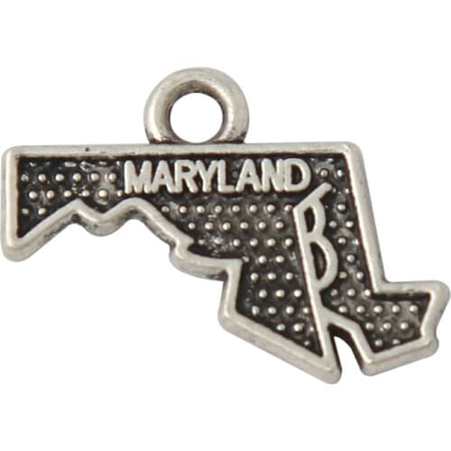 RAINXTAR Wholesale Maryland Map Charms American State Map Vintage Charms 50pcs 15*18mm AAC590