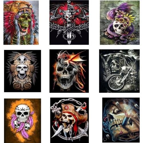 Diamond Painting Round Full Drill DIY Mosaic Embroidery 5D Cross Stitch Skeleton Grim Reaper Locomotive Scythe Castle Pattern