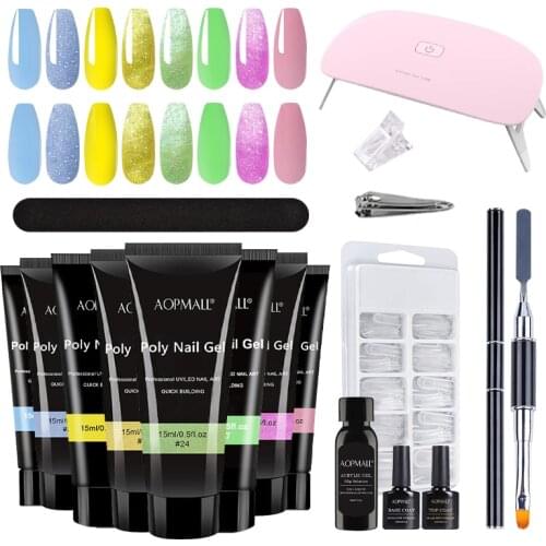 AOPMALL® Brighten 8 Colors Poly Nail Extension Gel 17Pcs Manicure Starter Nail Set Acrylic gel Varnish hybrid 15ML Extend UV Gel