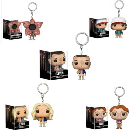 Stranger Things Keychain Pendant Long Hair Eleven Vinyl Figure Short Hair Eleven with Eggos Figure Pendant Piranha Keychain