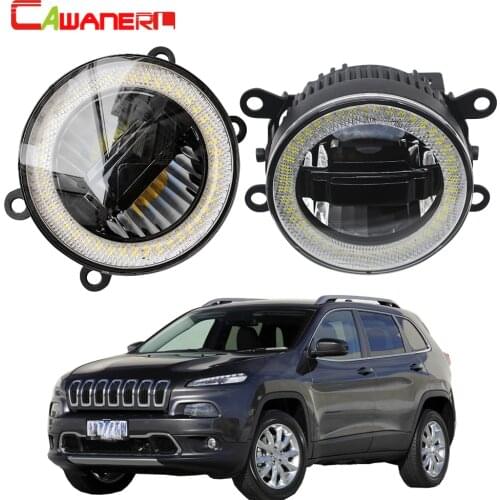 Cawanerl For Jeep Cherokee KL 2014 2015 2016 3in1 Function Car LED Bulb Front Fog Light Daytime Running Lamp Angel Eye 12V