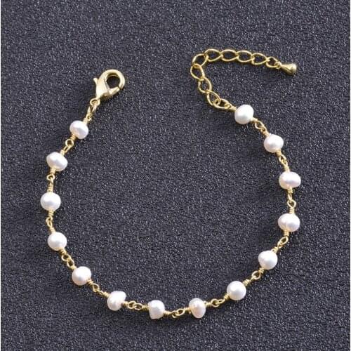 10pcs/lot) 4-5mm Natural Freshwater Pearl Chain for DIY Jewelry Bracelet Copper Chain with freshwater pearl Beads Bracelet